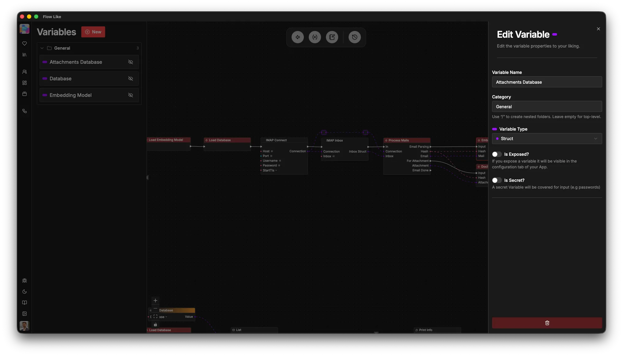 Workflow canvas alongside a running application UI