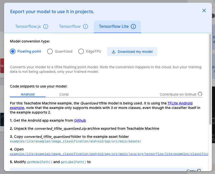 Export floating point model